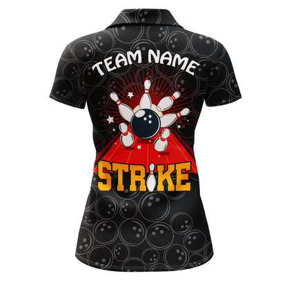 Strike Flame Bowling Shirt for Women Custom Black Bowling Jersey Team Bowling Polo Shirt BDT257