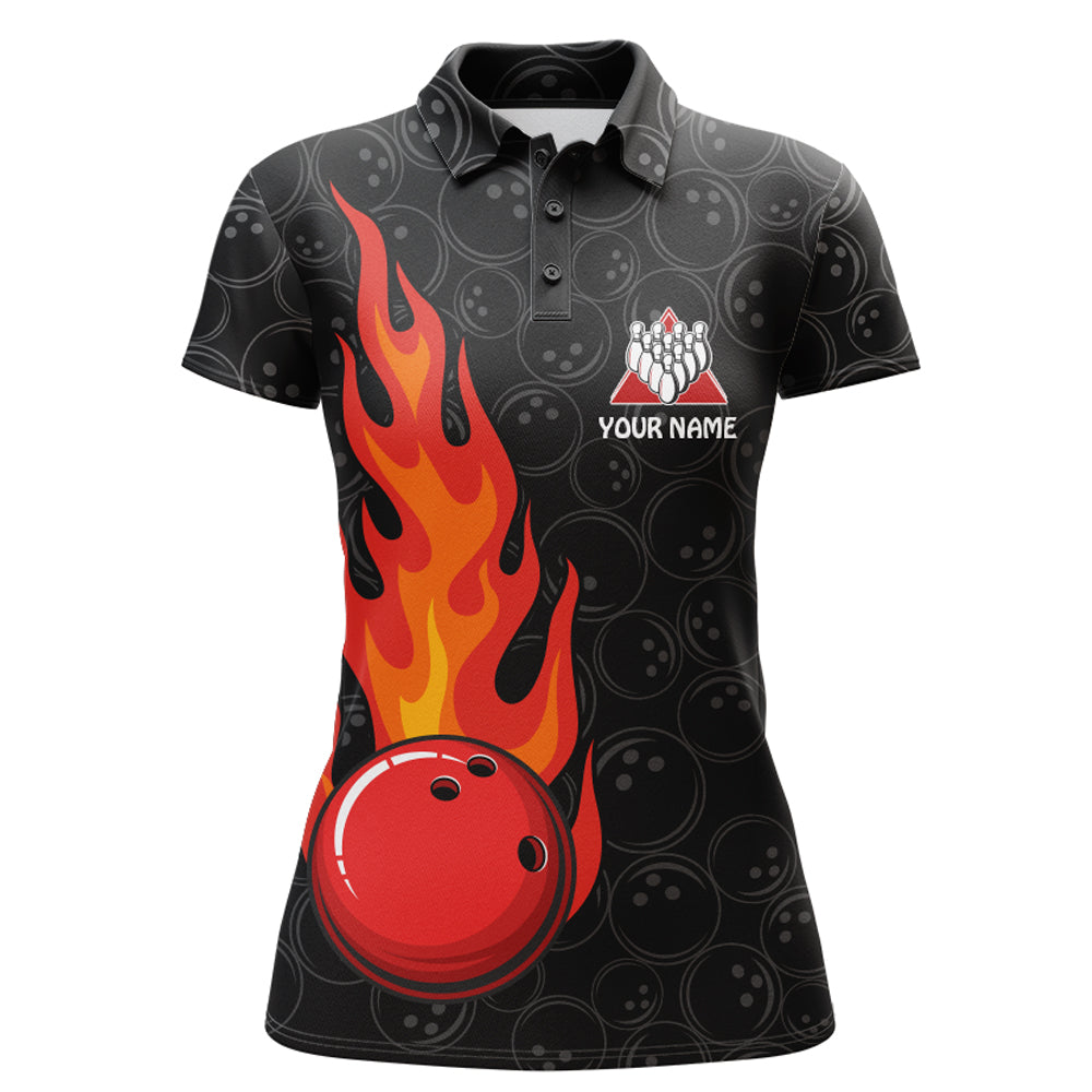 Strike Flame Bowling Shirt for Women Custom Black Bowling Jersey Team Bowling Polo Shirt BDT257