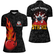 Load image into Gallery viewer, Strike Flame Bowling Shirt Women Custom Black Bowling Jersey Team Bowling Quarter-Zip Shirt BDT257