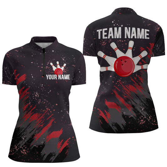 Personalized Red Bowling Jersey Team Custom 1/4 Bowling Shirt For Men & Women BDT486