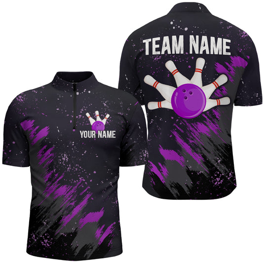 Personalized Purple Bowling Jersey Team Custom 1/4 Bowling Shirt For Men & Women BDT486