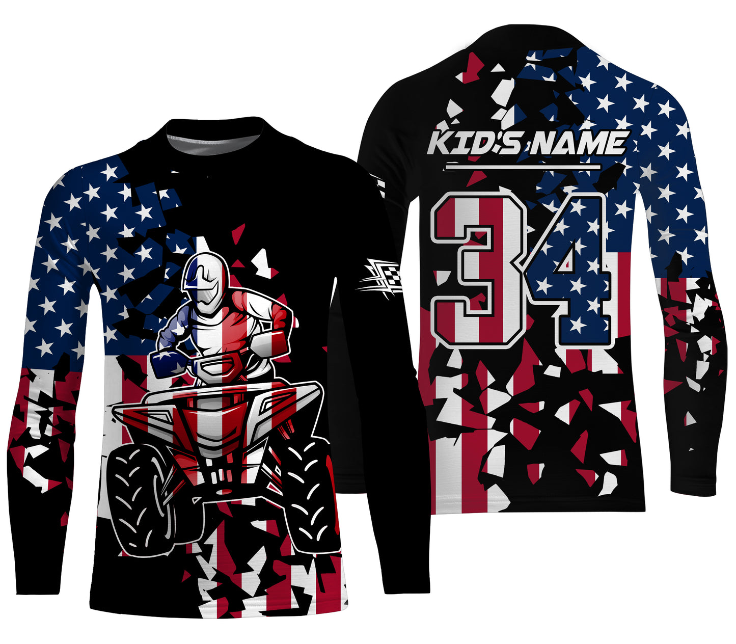 ATV Motocross Jersey Adult&Kid Personalized UPF30+ American Flag Quad Bike Shirt Off-Road ATV MX PDT726
