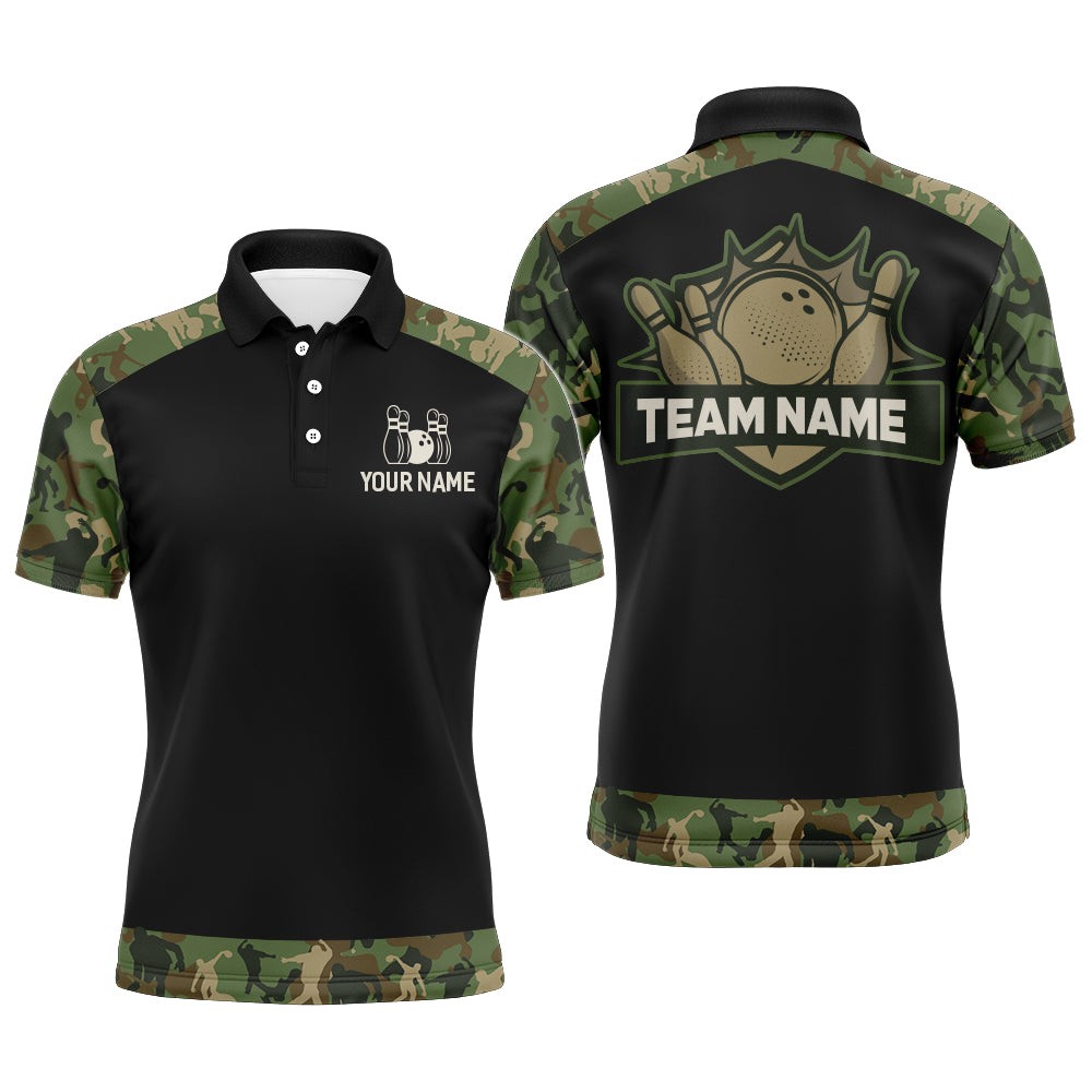 Green Camo Bowling Shirts For Men And Women Custom Bowling Team Jersey Unisex Polo BDT598