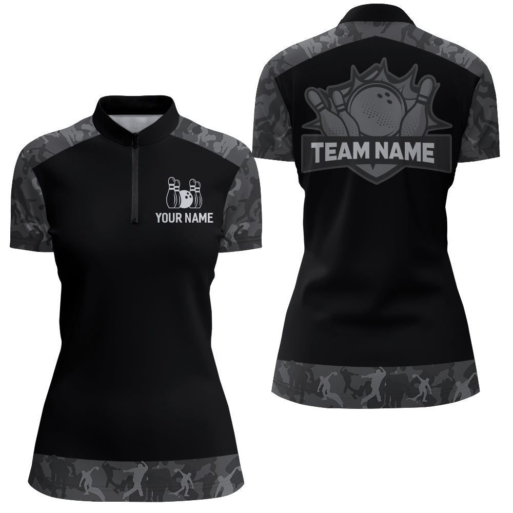 Grey Camo Bowling Shirts For Men And Women Custom Bowling Team Jersey Unisex Quarter-Zip BDT598