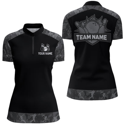 Grey Camo Bowling Shirts For Men And Women Custom Bowling Team Jersey Unisex Quarter-Zip BDT598