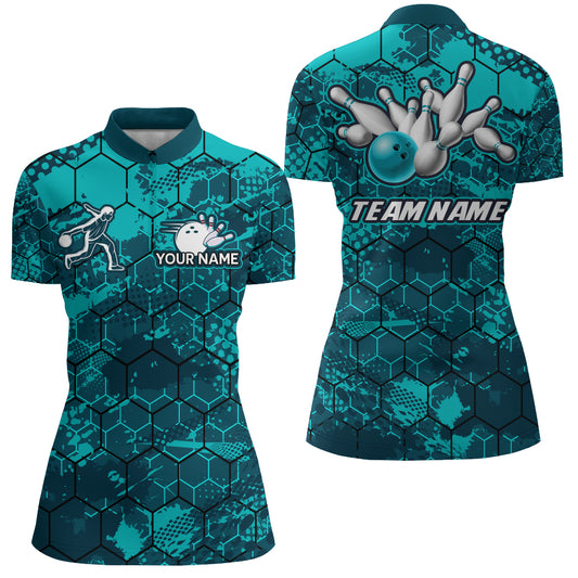 Turquoise Bowling Quarter-Zip Shirt Custom Bowling Jersey For Women Bowling Shirts For Team BDT255
