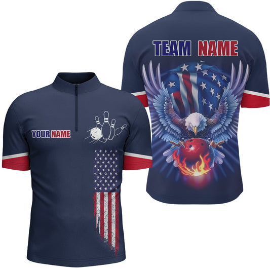 American Bowling Quarter-Zip Shirt For Men & Women Custom Eagle Bowling Team Jersey Navy BDT539