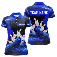 Load image into Gallery viewer, Custom Blue Bowling Polo Shirts Men &amp; Women Lightning Thunder Bowling Team Jerseys BDT455