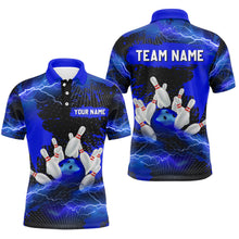 Load image into Gallery viewer, Custom Blue Bowling Polo Shirts Men &amp; Women Lightning Thunder Bowling Team Jerseys BDT455