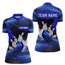 Load image into Gallery viewer, Custom Blue Bowling Quarter-Zip Shirts Men &amp; Women Lightning Thunder Bowling Team Jerseys BDT455
