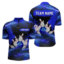 Load image into Gallery viewer, Custom Blue Bowling Quarter-Zip Shirts Men &amp; Women Lightning Thunder Bowling Team Jerseys BDT455