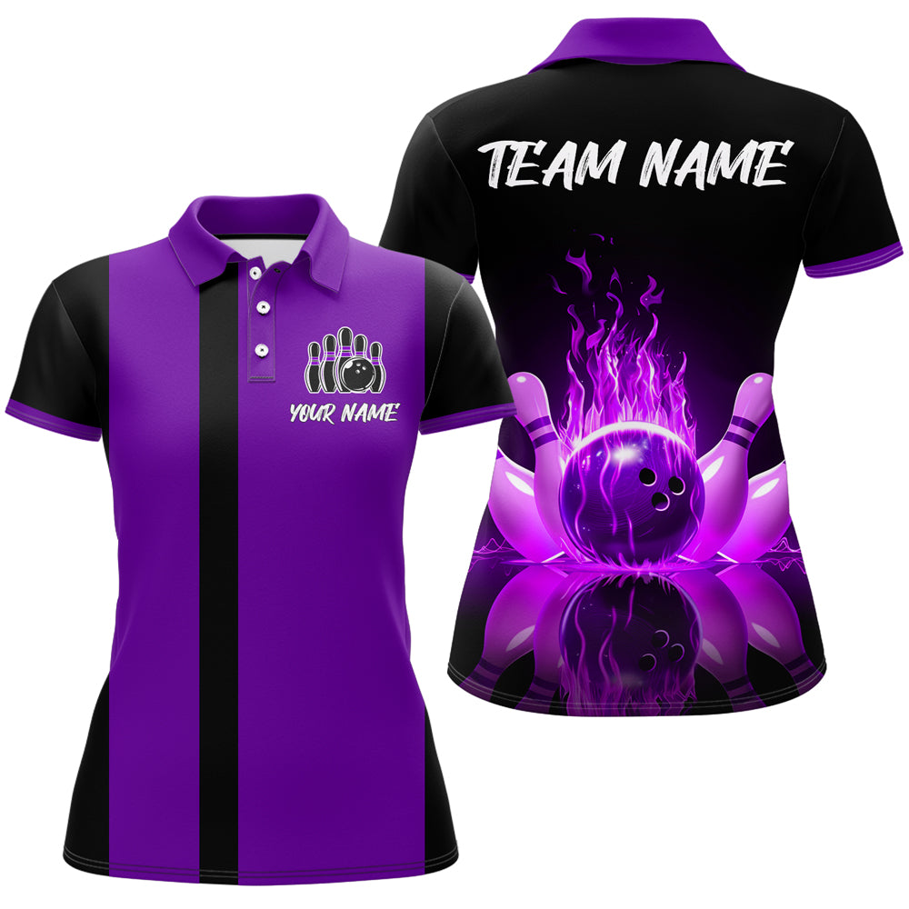 Purple Flame Bowling Shirt for Men & Women Custom Bowling Jersey Team League Bowling Polo BDT547