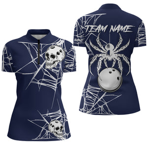 Halloween Bowling 1/4 Zip Shirts Custom Skull Spider Web Bowling Jersey for Men & Women BDT551