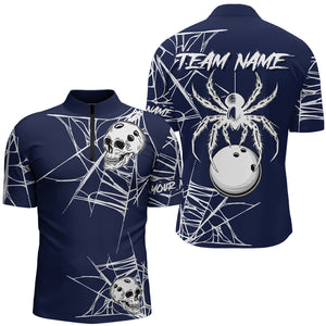 Halloween Bowling 1/4 Zip Shirts Custom Skull Spider Web Bowling Jersey for Men & Women BDT551