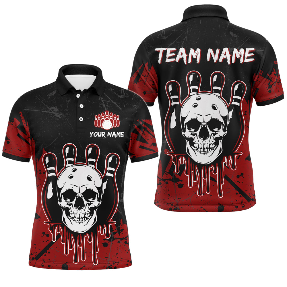 Red Skull Bowling Jersey for Men & Women Custom Polo Bowling Shirt Team Halloween Shirt BDT552