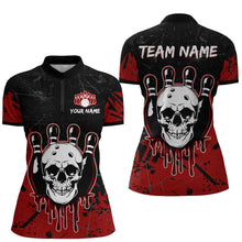 Load image into Gallery viewer, Red Skull Bowling Jersey for Men &amp; Women Custom 1/4 Zip Bowling Shirt Team Halloween Shirt BDT552
