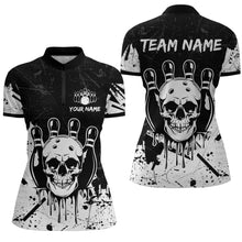 Load image into Gallery viewer, Black Skull Bowling Jersey for Men &amp; Women Custom 1/4 Zip Bowling Shirt Team Halloween Shirt BDT552