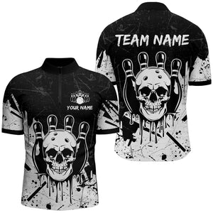 Black Skull Bowling Jersey for Men & Women Custom 1/4 Zip Bowling Shirt Team Halloween Shirt BDT552