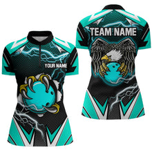 Load image into Gallery viewer, Custom Eagle Bowling Shirts for Men &amp; Women 1/4 Zip Bowling Team Jerseys Turquoise BDT468