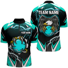 Load image into Gallery viewer, Custom Eagle Bowling Shirts for Men &amp; Women 1/4 Zip Bowling Team Jerseys Turquoise BDT468