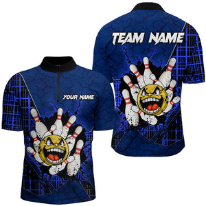 Funny Blue Bowling Quarter-Zip Shirts Men Women Custom Bowling Team Jersey Unisex Bowler Gift BDT489