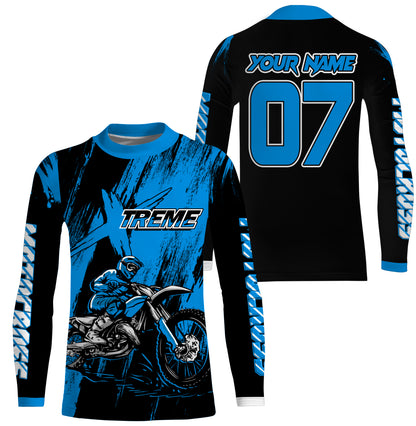 Custom Dirt Bike Jersey Men Women Kid UPF30+ Blue Motocross Off-Road Jersey MX Riding Shirt PDT666