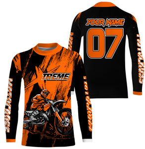 Custom Dirt Bike Jersey Men Women Kid UPF30+ Orange Motocross Off-Road Jersey MX Riding Shirt PDT666