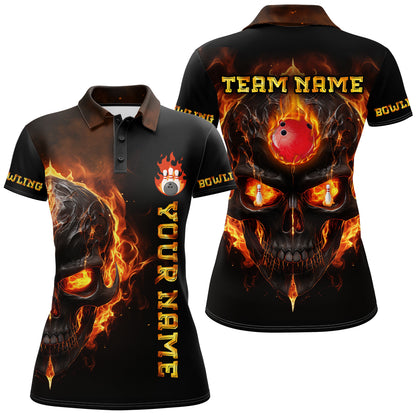 Skull Bowling Shirt For Women Flame Bowling Team League Jersey Custom Bowling Polo Shirt BDT333