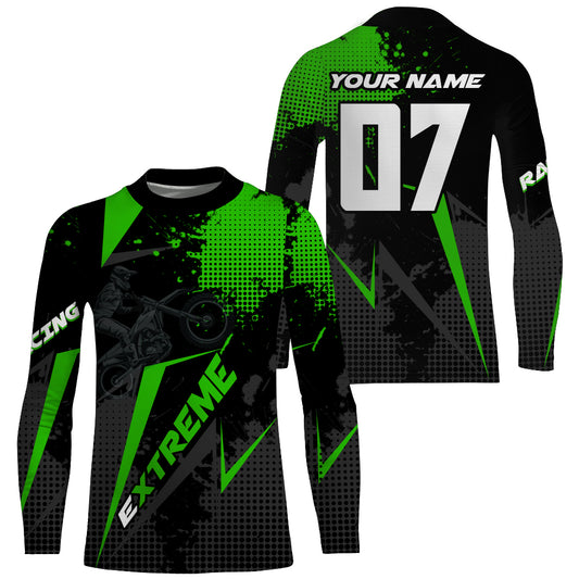 Dirt Bike Jersey Men Kid Women UPF30+ Custom Green MX Riding Shirt Extreme Motocross Off-Road PDT603