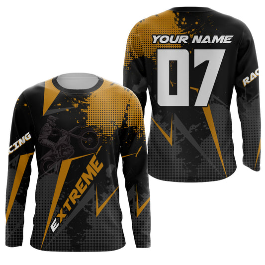 Dirt Bike Jersey Men Kid Women UPF30+ Custom Orange MX Riding Shirt Extreme Motocross Off-Road PDT605