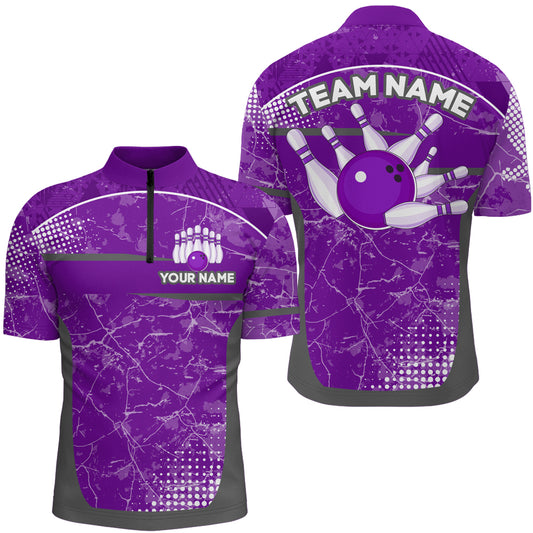 Custom Purple Bowling Shirt For Men & Women Camo Bowling Team Jersey 1/4 Zip Bowling Shirts BDT582