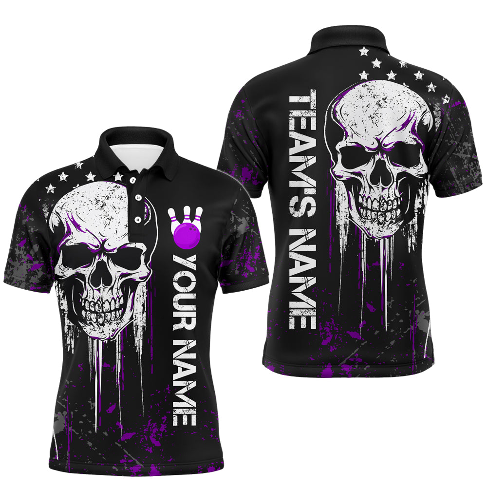 Purple Skull Bowling Shirts Men & Women Custom Halloween Bowling Jersey Team Polo BDT554