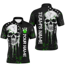 Load image into Gallery viewer, Green Skull Bowling Shirts Men &amp; Women Custom Halloween Bowling Jersey Team Polo BDT554