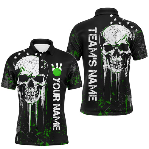 Green Skull Bowling Shirts Men & Women Custom Halloween Bowling Jersey Team Polo BDT554