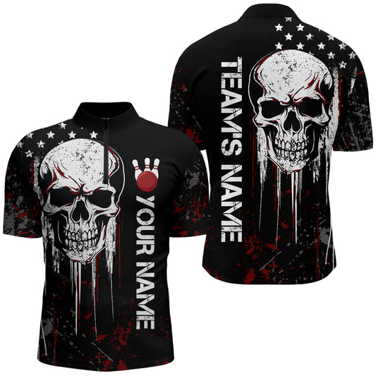 Red Skull Bowling Shirts Men & Women Custom Halloween Bowling Jersey Team 1/4 Zip BDT554