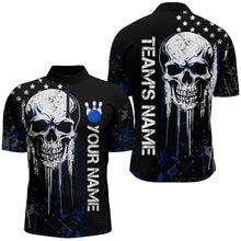 Load image into Gallery viewer, Blue Skull Bowling Shirts Men &amp; Women Custom Halloween Bowling Jersey Team 1/4 Zip BDT554