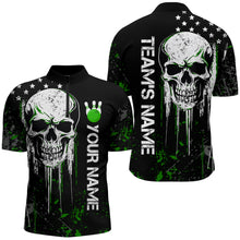 Load image into Gallery viewer, Green Skull Bowling Shirts Men &amp; Women Custom Halloween Bowling Jersey Team 1/4 Zip BDT554