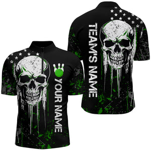 Green Skull Bowling Shirts Men & Women Custom Halloween Bowling Jersey Team 1/4 Zip BDT554