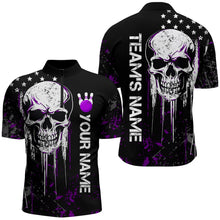 Load image into Gallery viewer, Purple Skull Bowling Shirts Men &amp; Women Custom Halloween Bowling Jersey Team 1/4 Zip BDT554