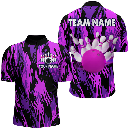 Purple Camo Bowling Shirt Unisex Bowling Team Jersey For Men & Women Custom Bowling 1/4 Zip BDT558