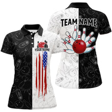 Load image into Gallery viewer, Black&amp;White Bowling Shirt Men &amp; Women Custom Patriotic Bowling Team Jersey Bowling Polo BDT561