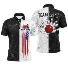 Load image into Gallery viewer, Black&amp;White Bowling Shirt Men &amp; Women Custom Patriotic Bowling Team Jersey Bowling Polo BDT561