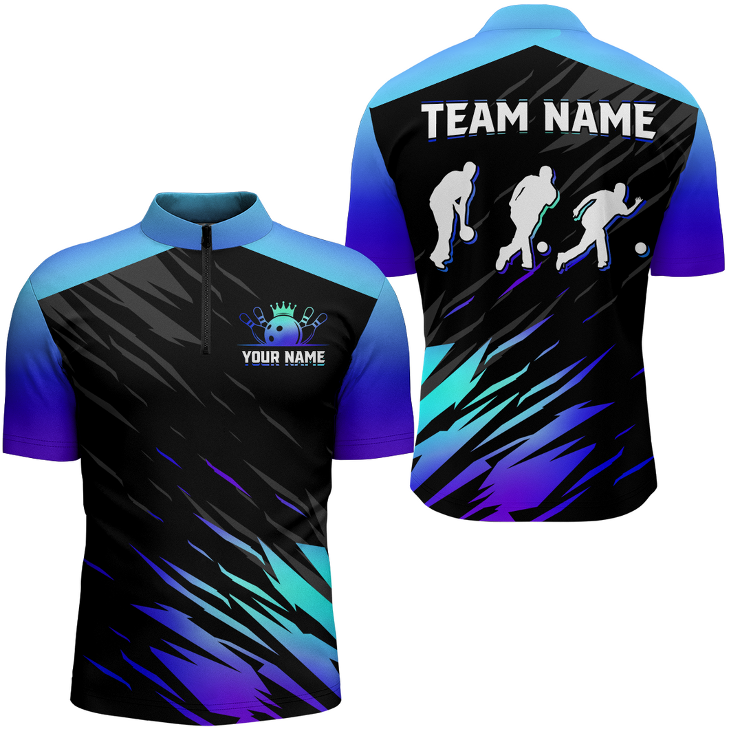 Blue Bowling Shirts Men & Women Custom Bowling Jersey Team Bowling Quarter-Zip BDT525