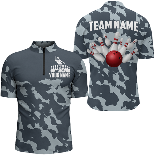 Custom Bowling Shirts For Men Women Bowling Team League Jersey Camo Bowling 1/4 Zip Shirts Unisex BDT594