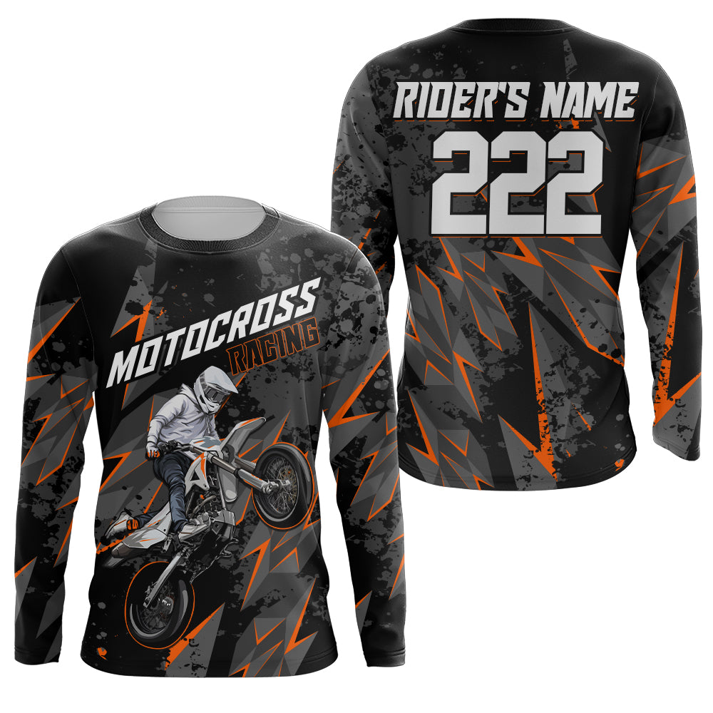 Custom Motocross Jersey Kid Men Women UPF30+ Orange Dirt Bike Shirt MX Riding Off-Road Motorcycle PDT628