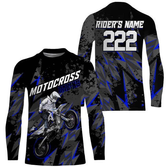 Custom Motocross Jersey Kid Men Women UPF30+ Blue Dirt Bike Shirt MX Riding Off-Road Motorcycle PDT628