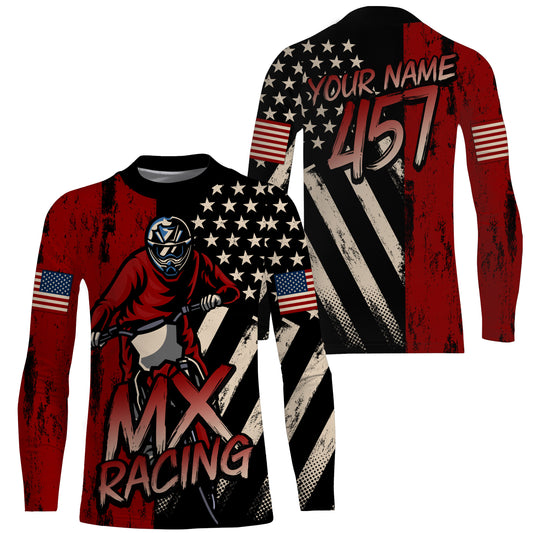 American Flag Motocross Jersey Kid Men UPF30+ Custom Dirt Bike Shirt MX Racing Off-Road Motorcycle PDT627
