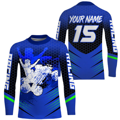 Blue ATV Motocross Jersey UPF30+ Custom Adult Youth Quad Bike Off-Road Jersey MX Shirt Freestyle PDT646