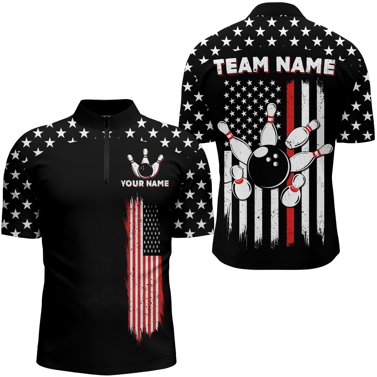 Custom American Bowling Quarter-Zip Shirts For Men Women Bowling Team Jersey Patriotic BDT497