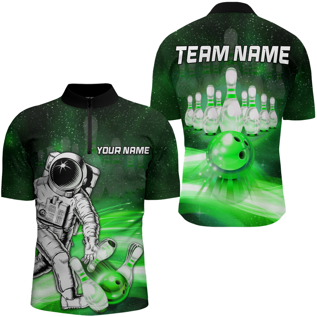 Astronaut Green Bowling Shirts Men & Women Personalized Bowling Team Jersey Unisex Quarter-Zip BDT532